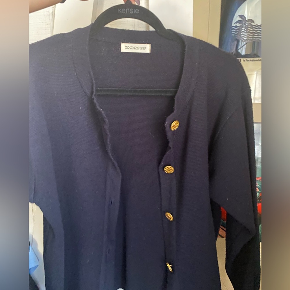 blue old money look cardigan